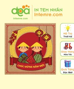 Sẳn 38 Tem, Decan Giấy Kraft - Da Bò Dán Các Loại Mứt Tết, Chúc Mừng Năm Mới Intemre.com - Kích Thước: 5x5cm Vuông